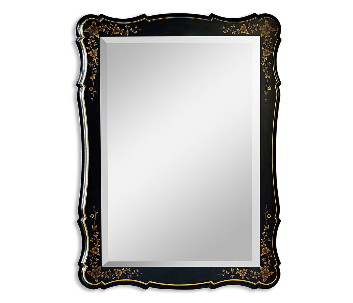 Kensington Collection - Black & gilded floral rectangular mirror