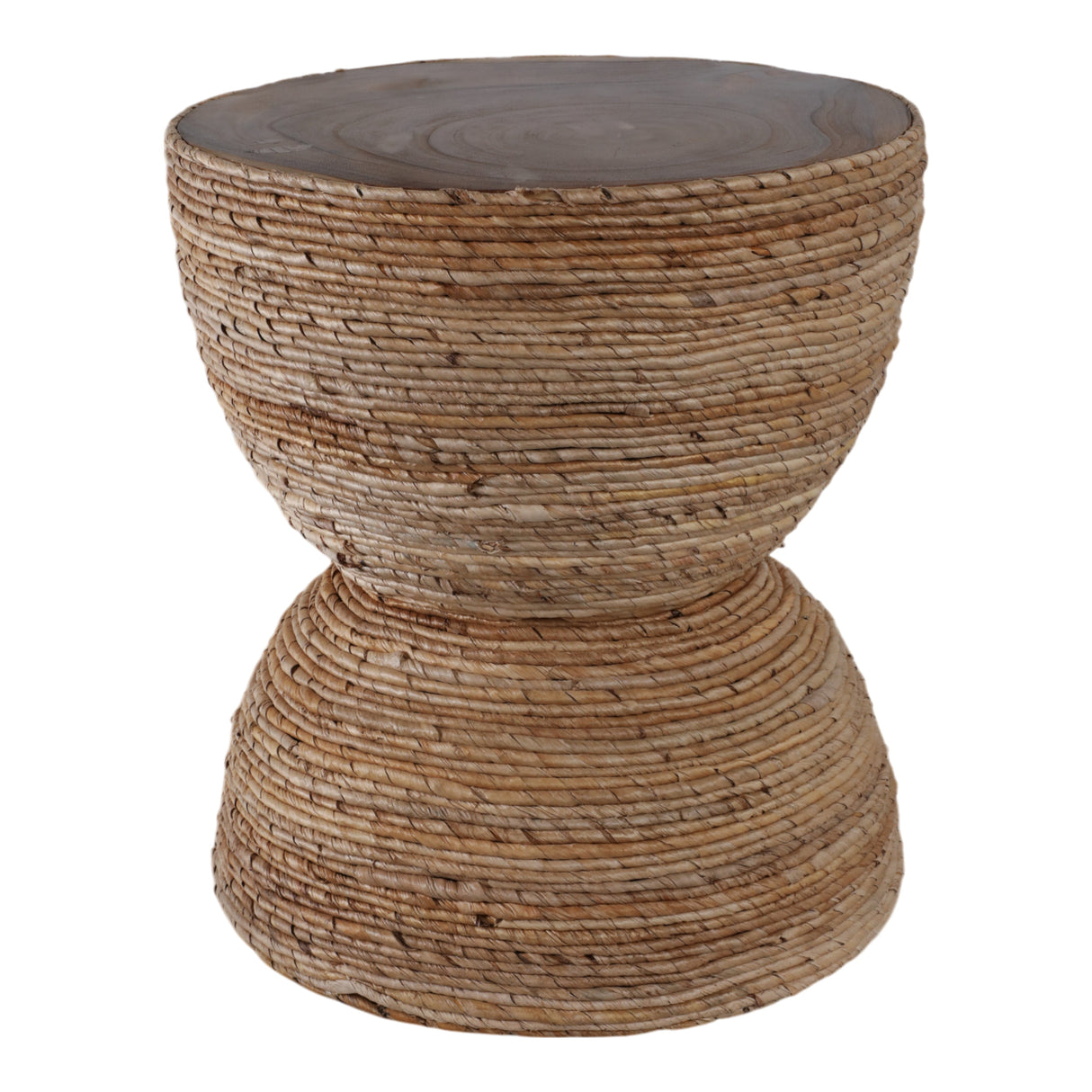 18" Teakwood Accent Table W/woven Banana Leaf, Nat