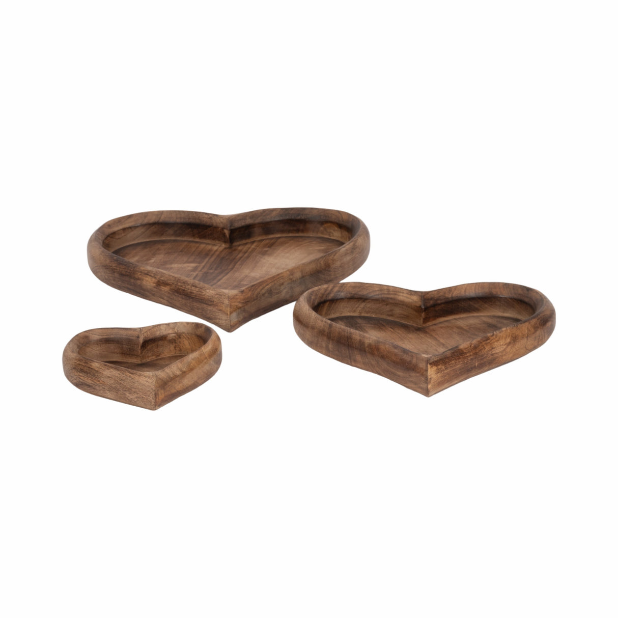 WOOD, S/3 7/11/14" HEART TRAYS, DARK BROWN