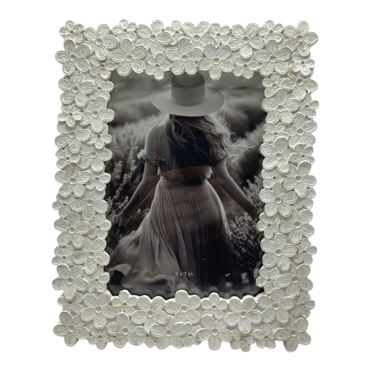 5x7" Floral Photo Frame, Ivory/gold