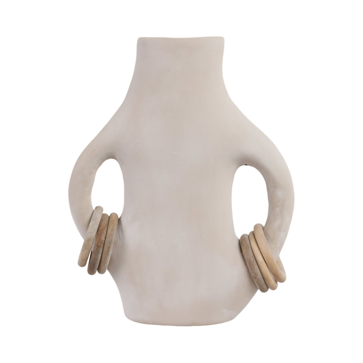 15" SAMIRAH LARGE VASE W/ WOOD RINGS, BRWN/WHT WSH