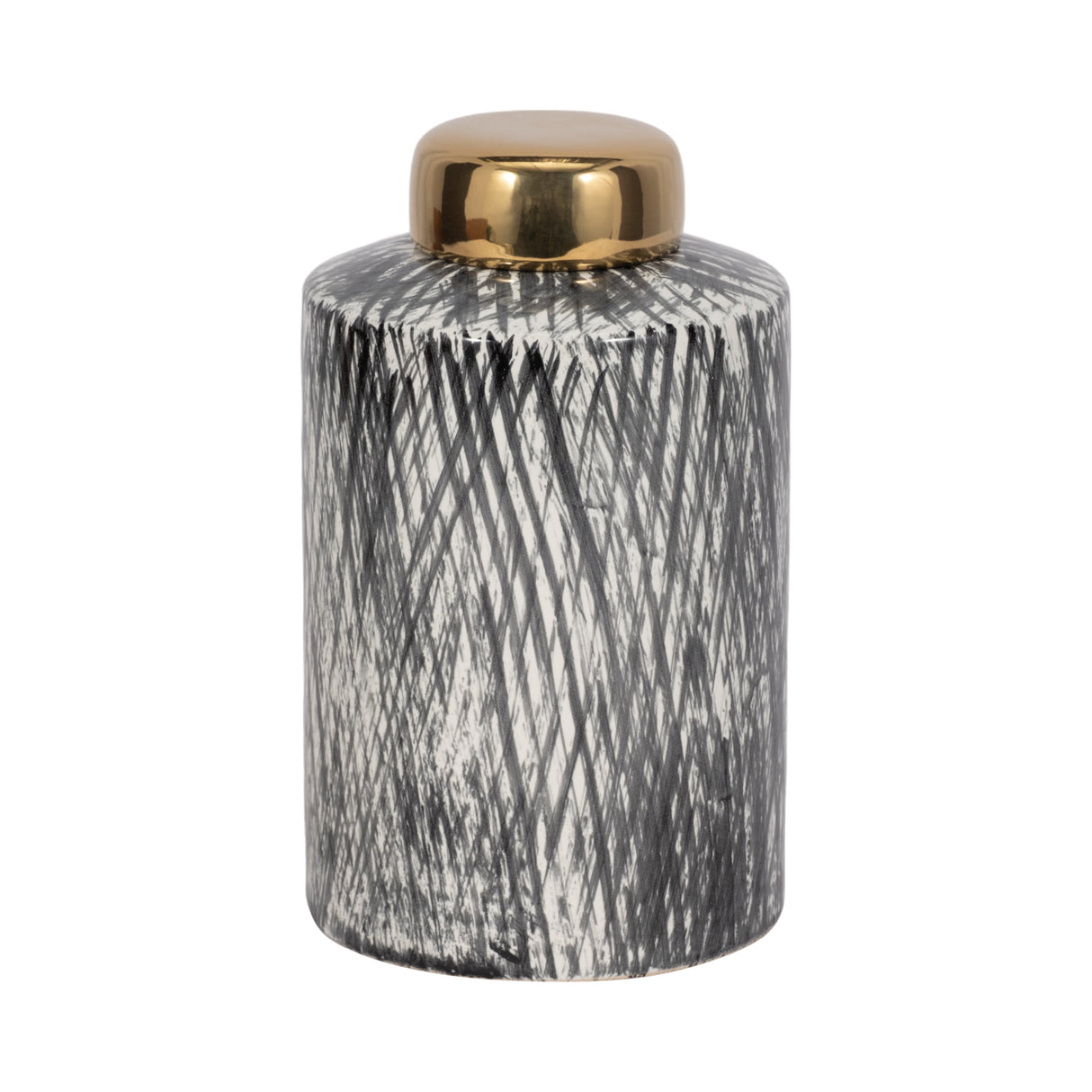 CERAMIC 9.5" GINGER JAR, BLACK/WHITE