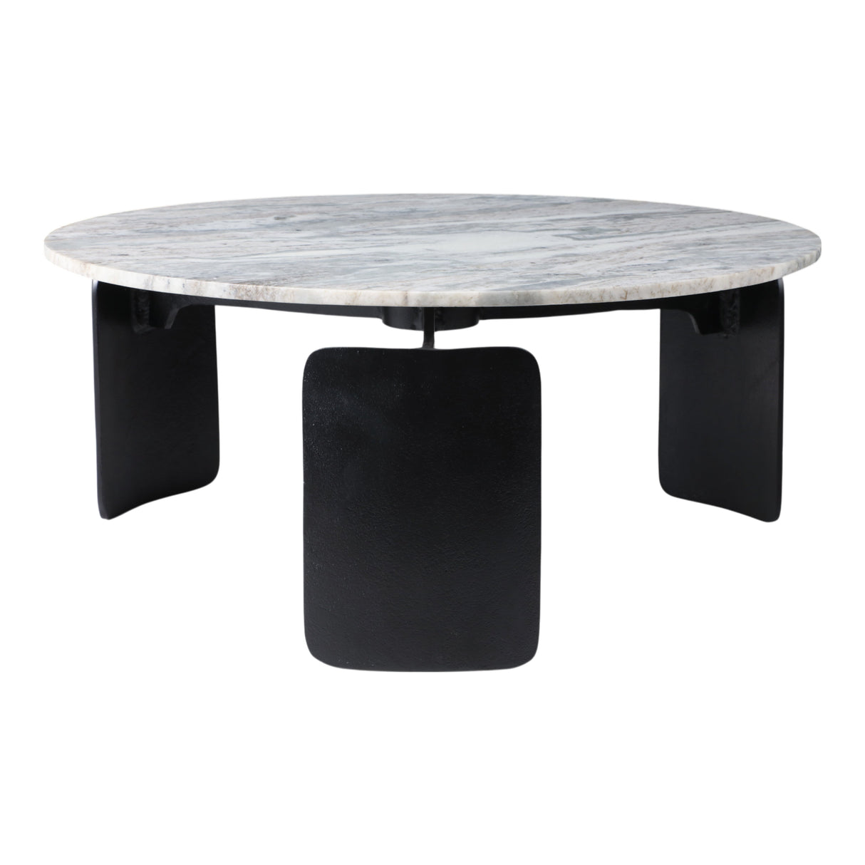 30x13" Marble Top 3-footed Coffee Table, Grey/ Blk