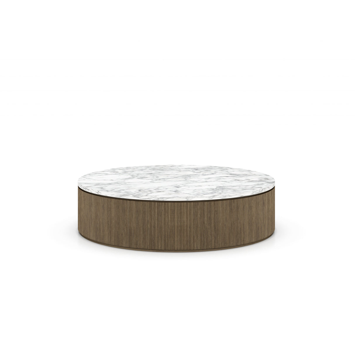 Carrara Top Brown Oak Finish Round Coffee Table