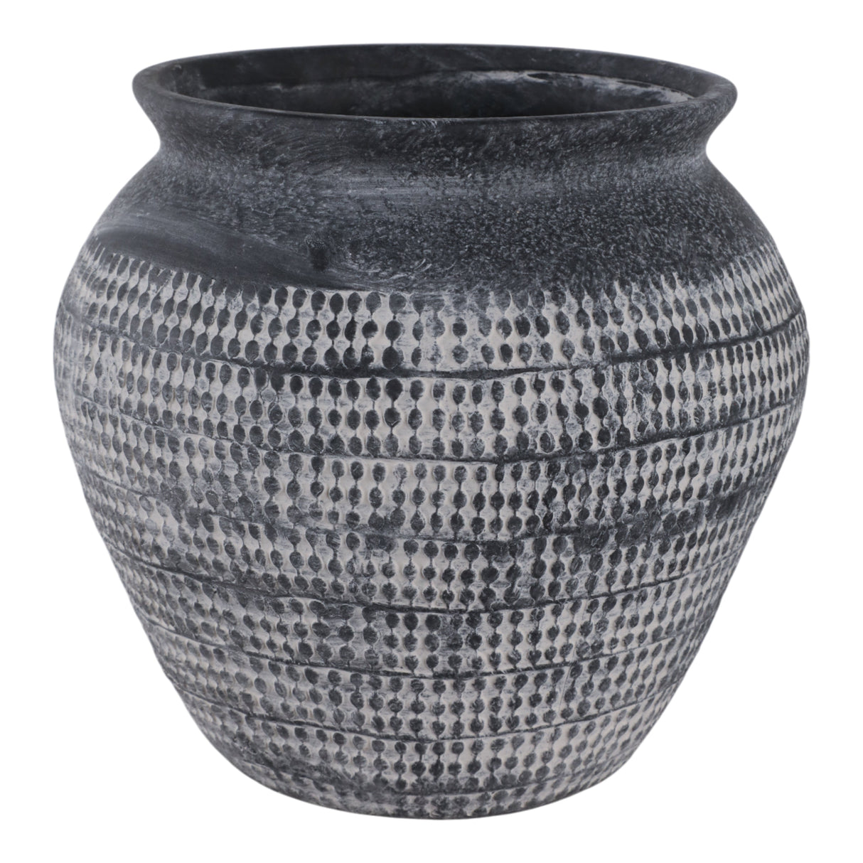10x9" Textured Stoneware Vase, Black