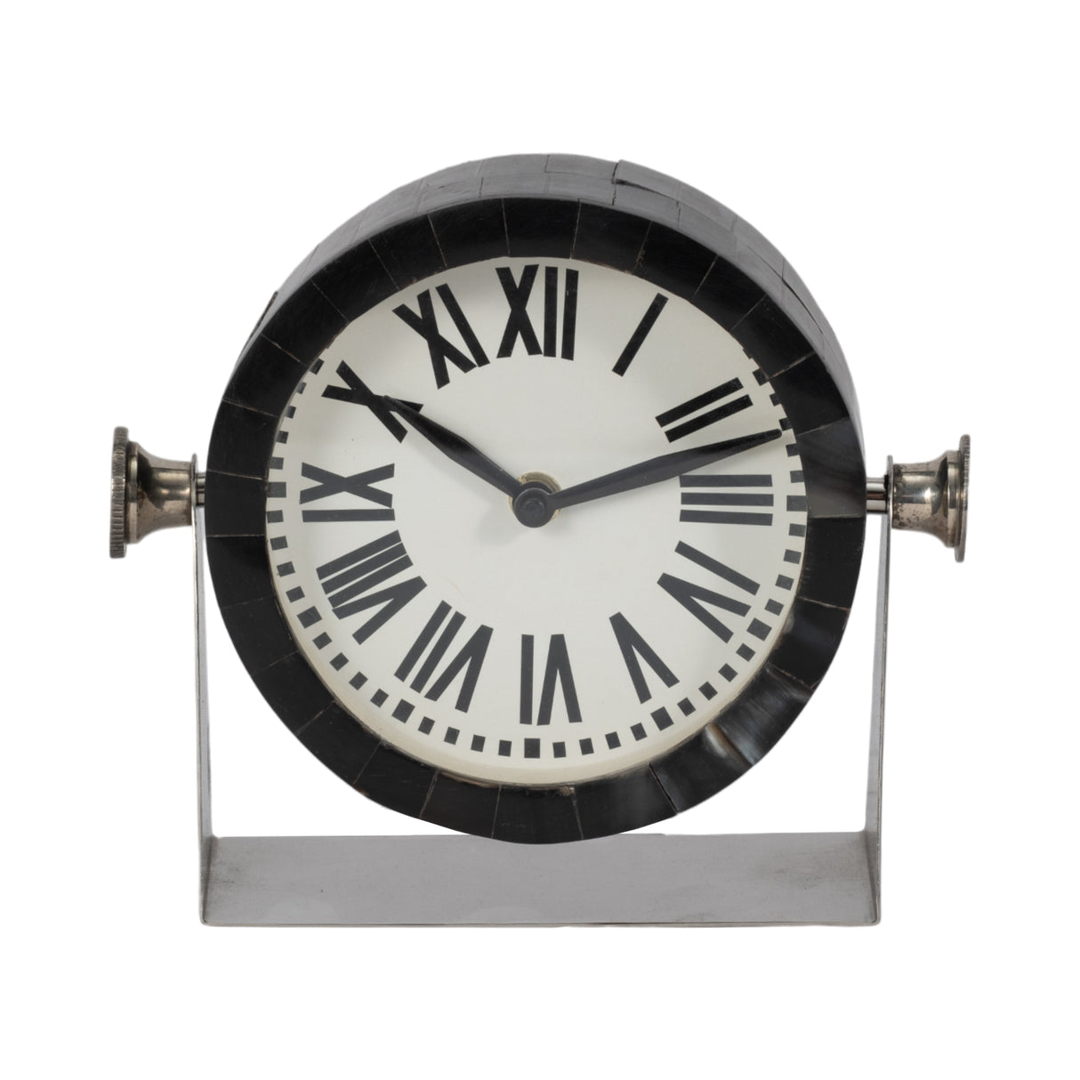 Metal Table Clock 6'' Nickel Black