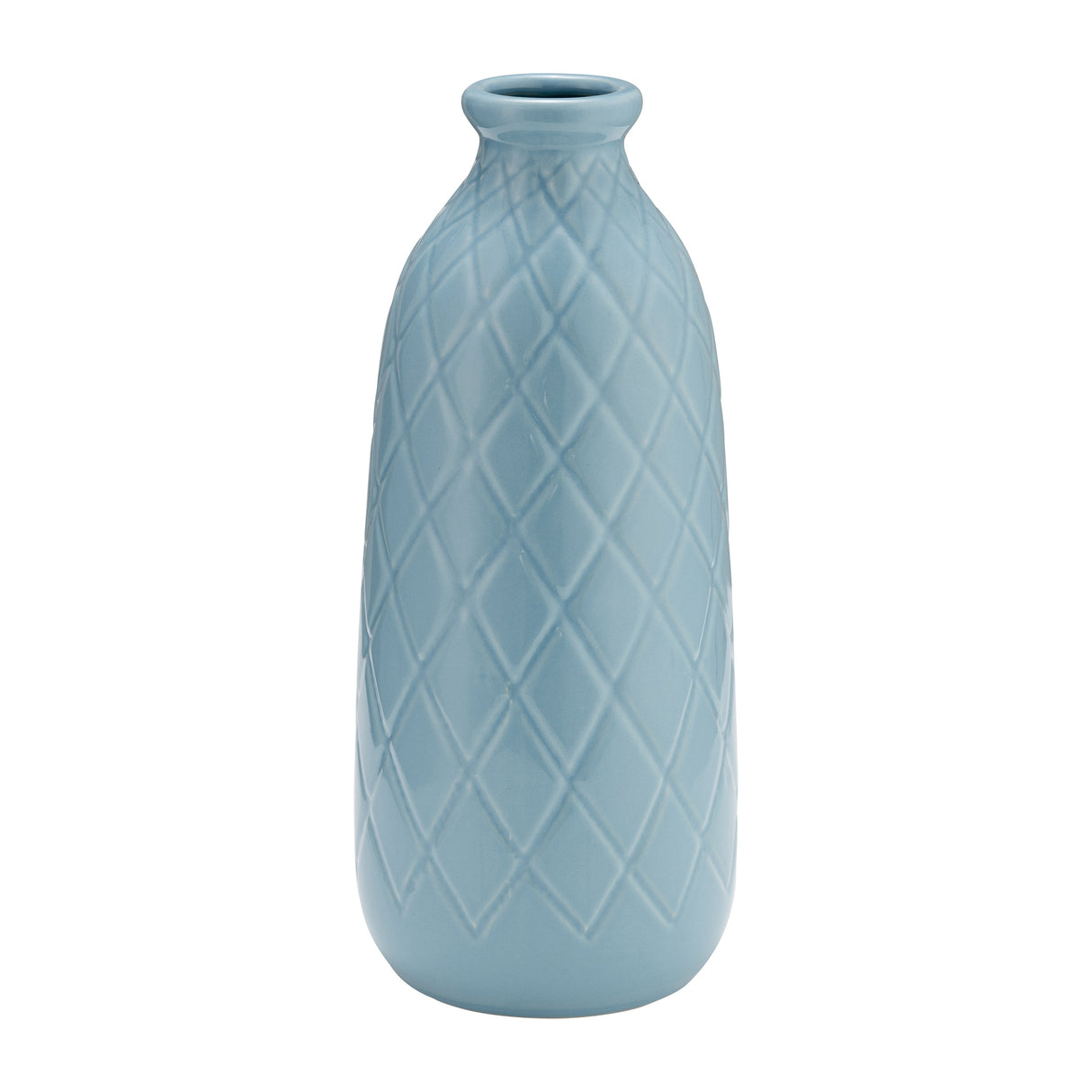 CER, 12" PLAID TEXTURED VASE, CAMEO BLUE