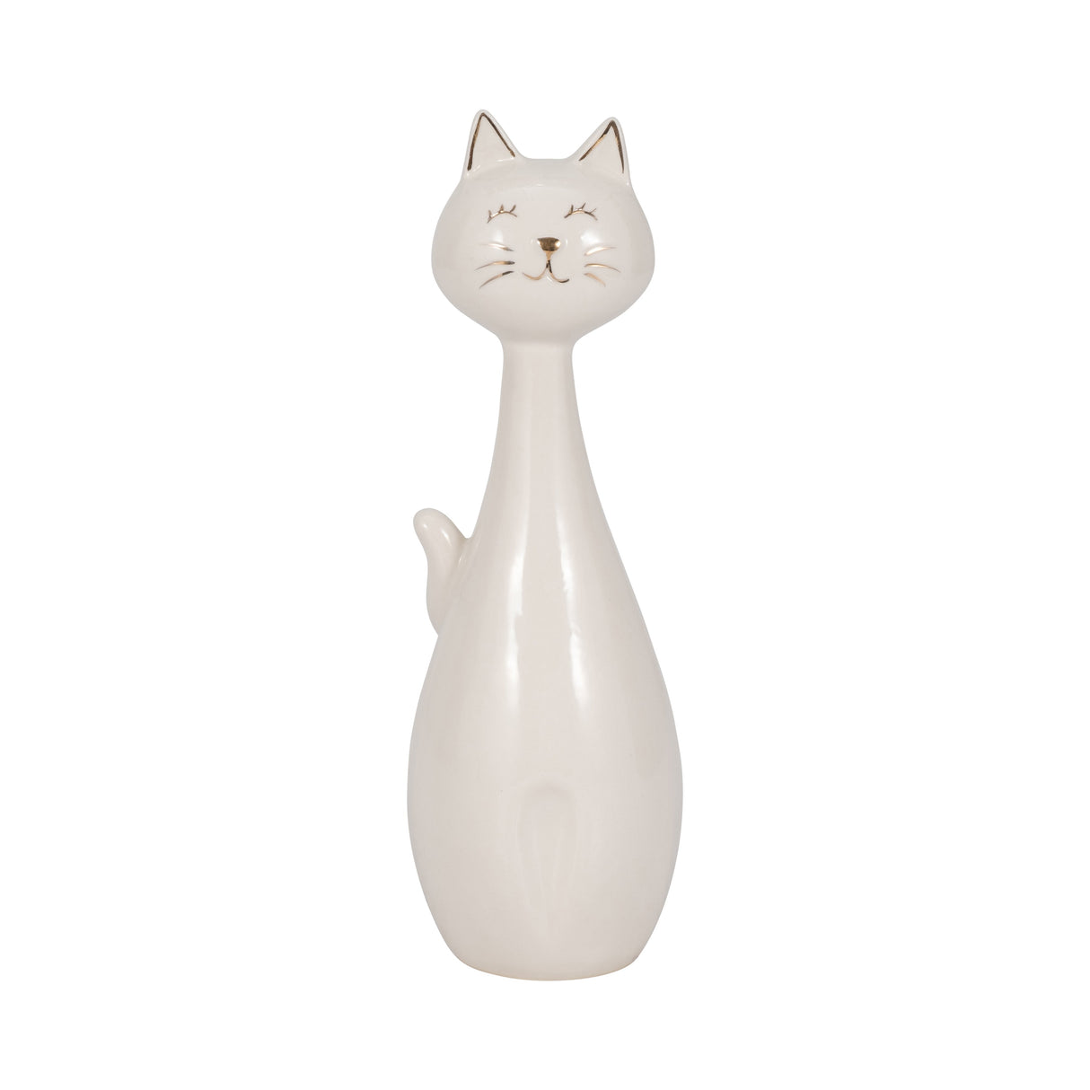 9" Sitting Kitty, White/gold