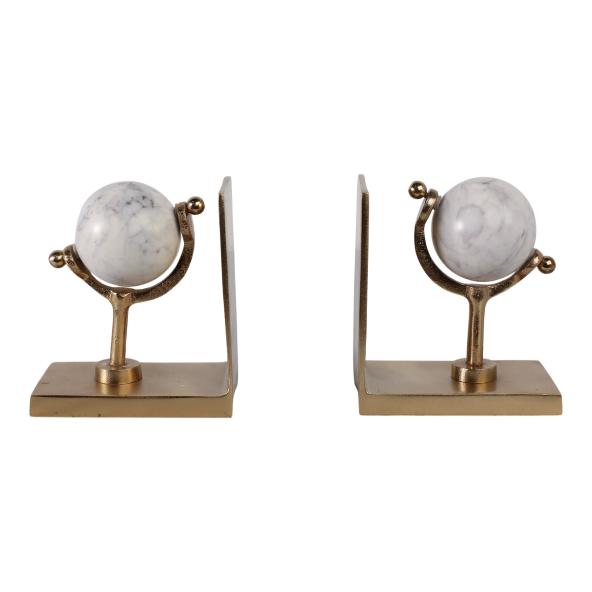 S/2 11" Henrico Marble Globe Bookends, Gold