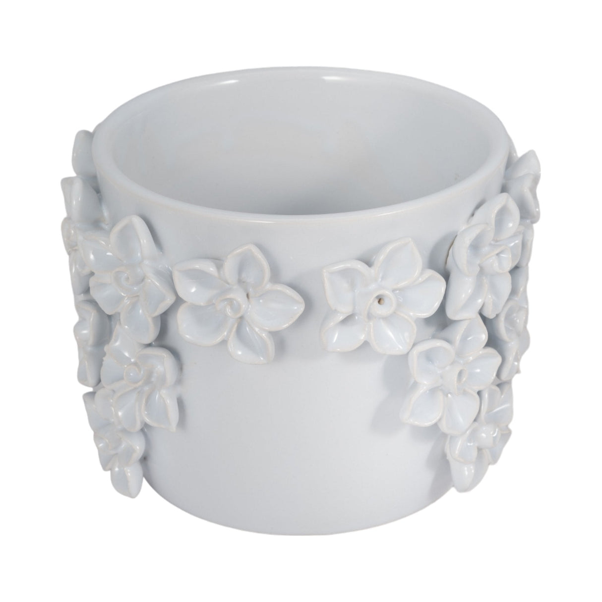 6" Floral Applique Planter, White