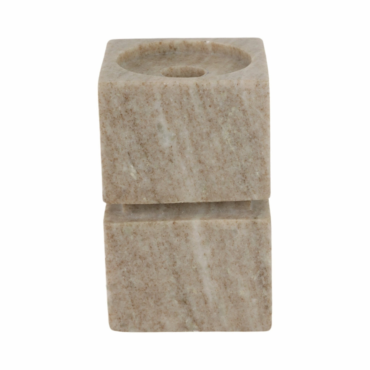 6" Onyx Marble Stacked Cubes Pillar Candleholder,