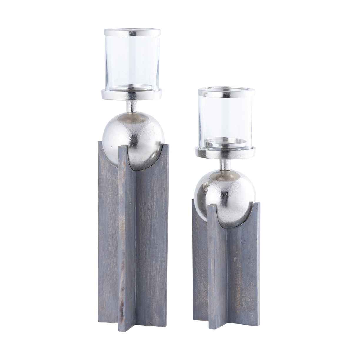 S/2 15/19" IDABEL WOOD CANDLE HOLDERS