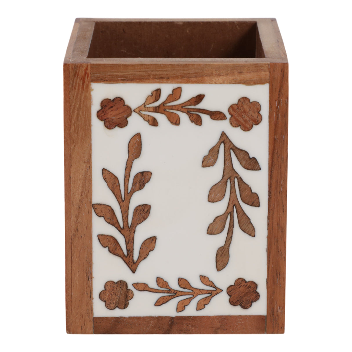 4x3" Wood Petals Resin Pencil Cup, Brown/white