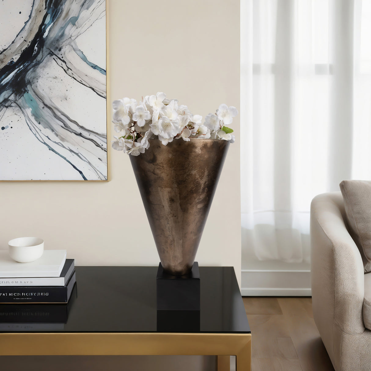 19" Cassendra Large Metal Vase, Gold