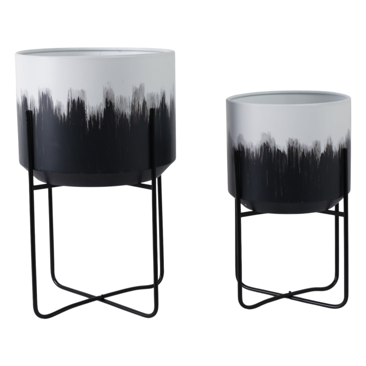 S/2 19/23" Metal Planters On Stands, White/blk Kd
