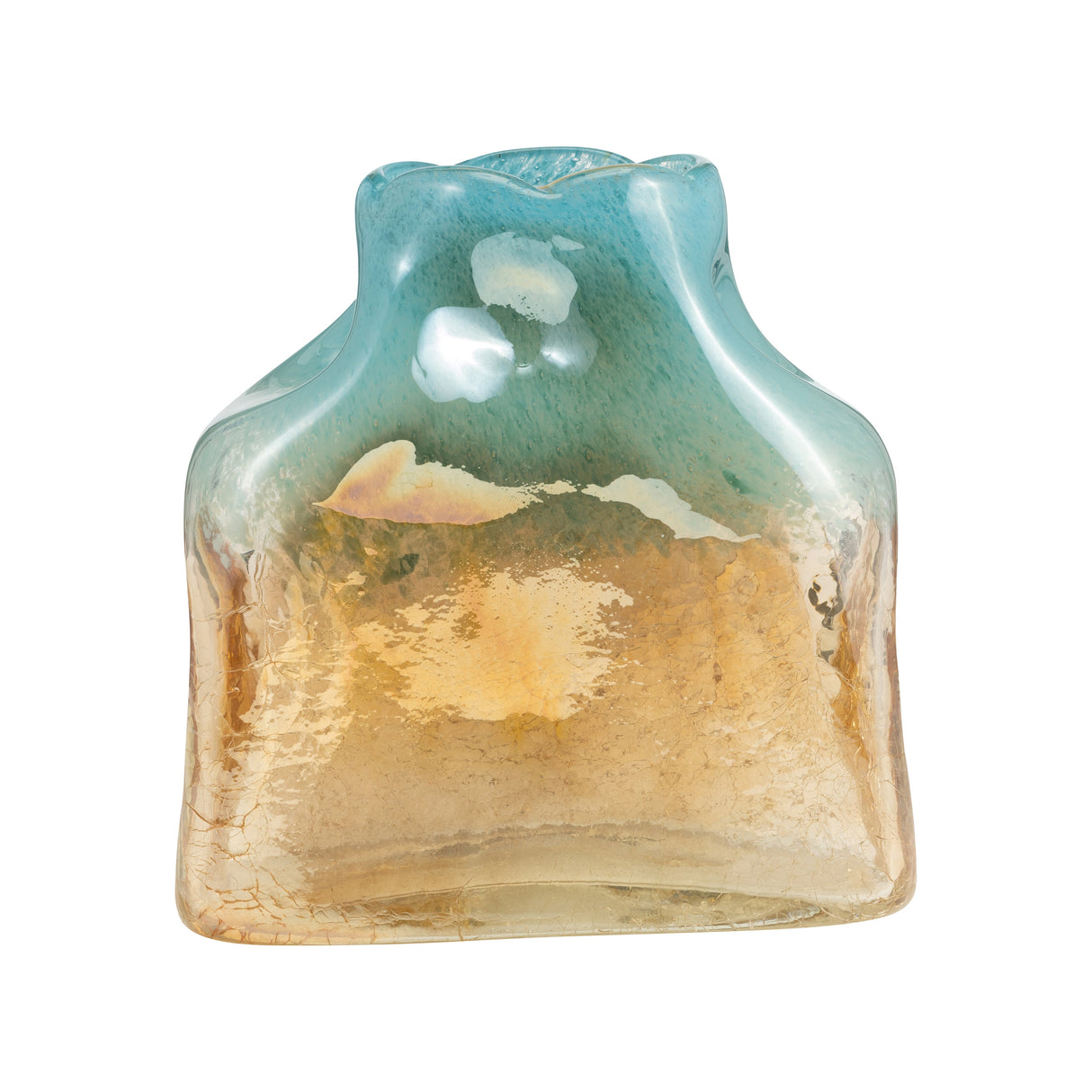 GLASS, 8" VASE TEAL/APRICOT