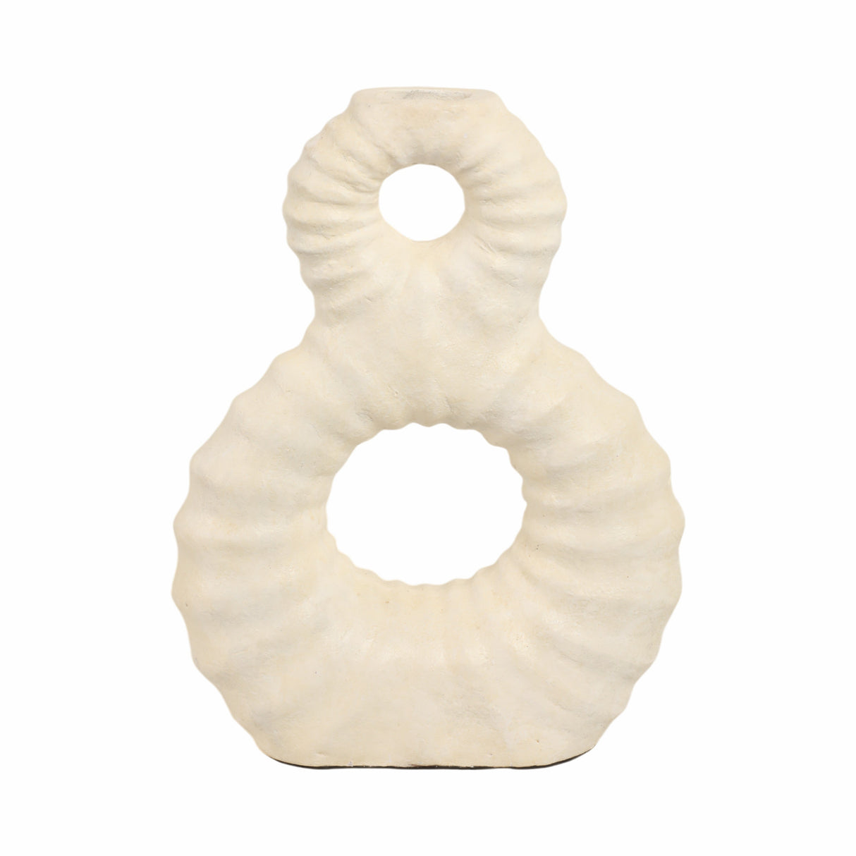 19" Ridged Eight Shape Terracotta Vase, Ivory