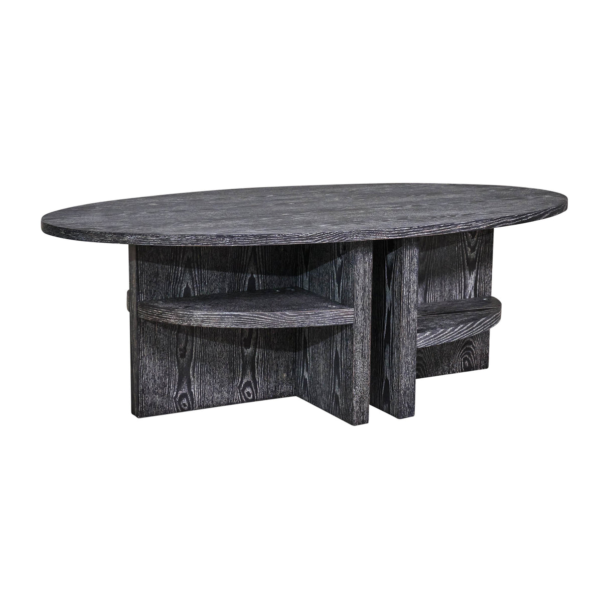 OVAL COFFEE TABLE WITH BOTTOM SHELVES, GRAY