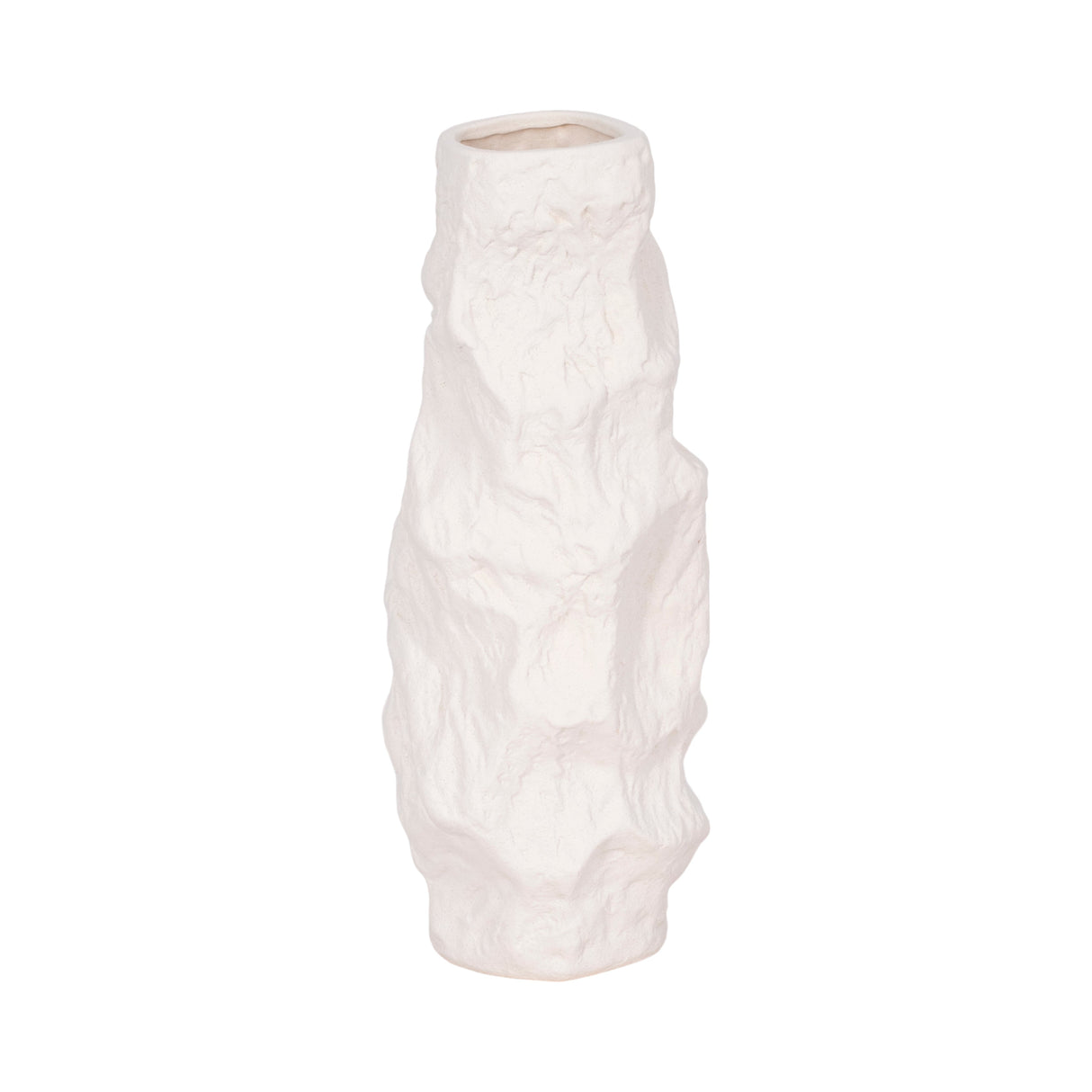 17" Jagged Textured Vase, White
