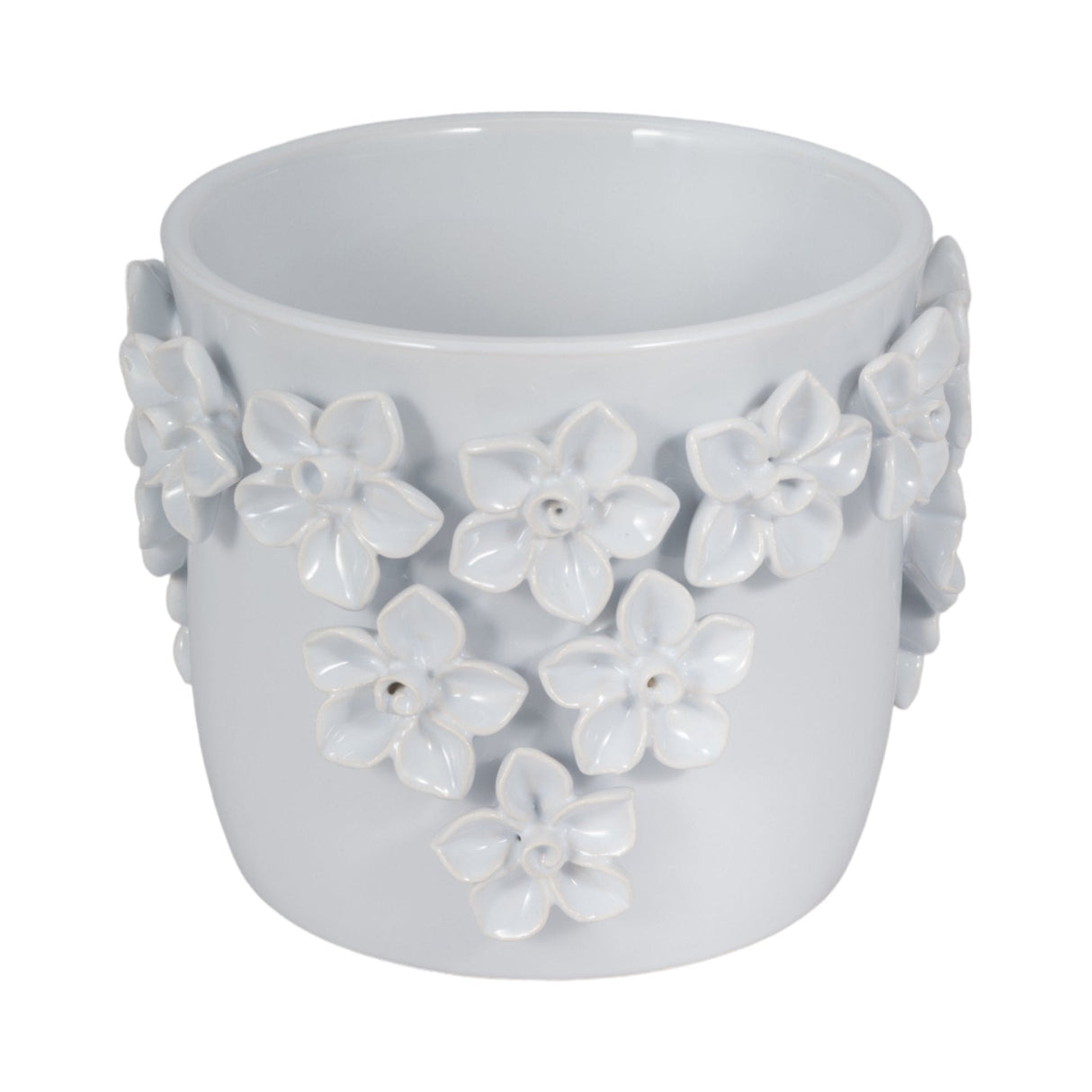 7" Floral Applique Planter, White