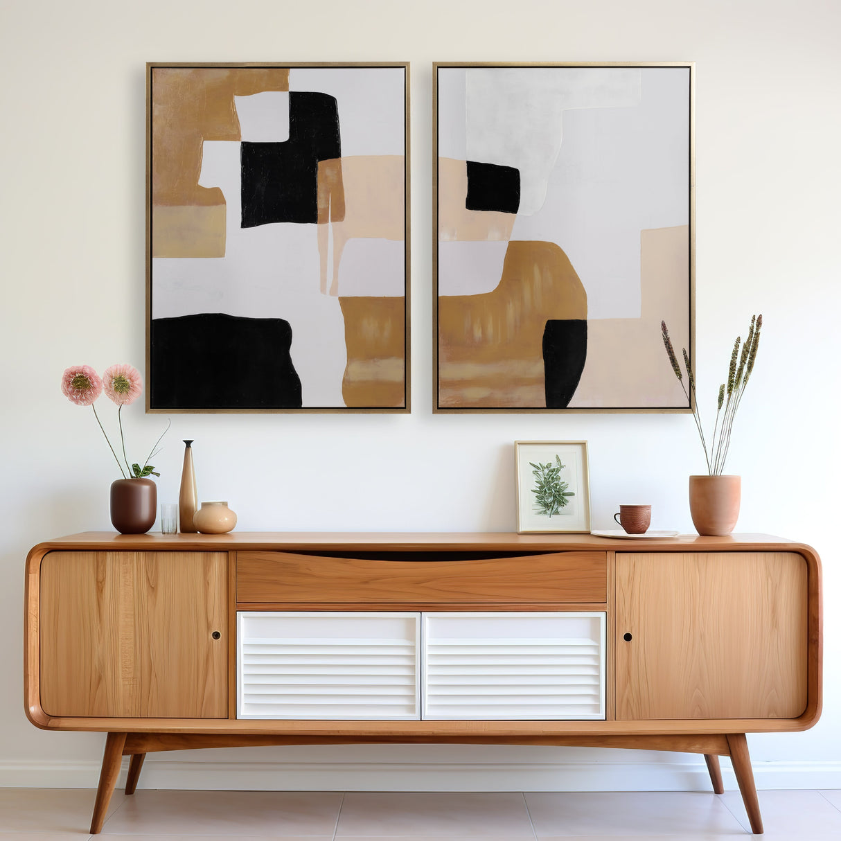 36X48 S/2 FRAMED HANDPAINTED ABSTRACT, MULTI