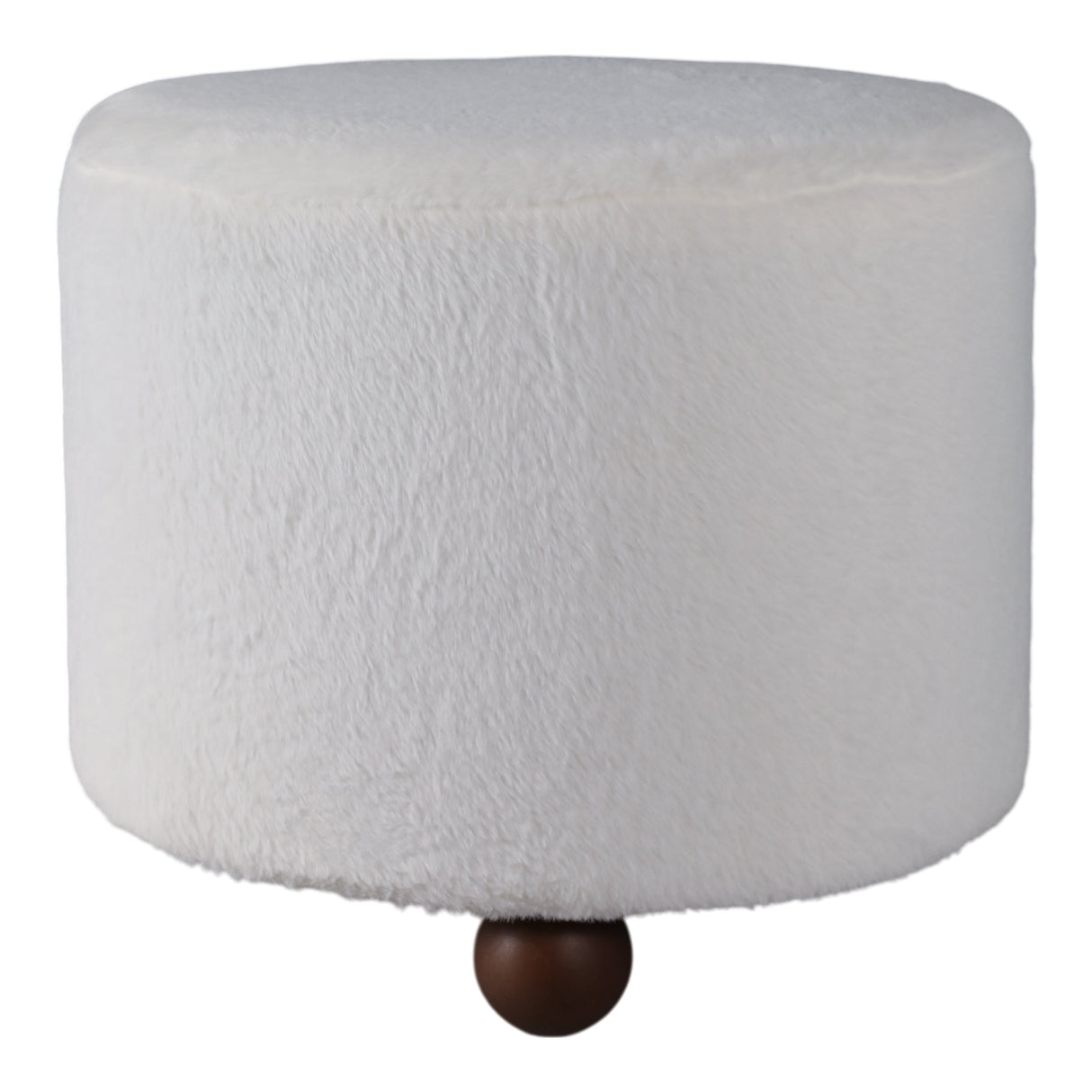 20" Faux Fur Ottoman W/ Ball Feet, Ivory