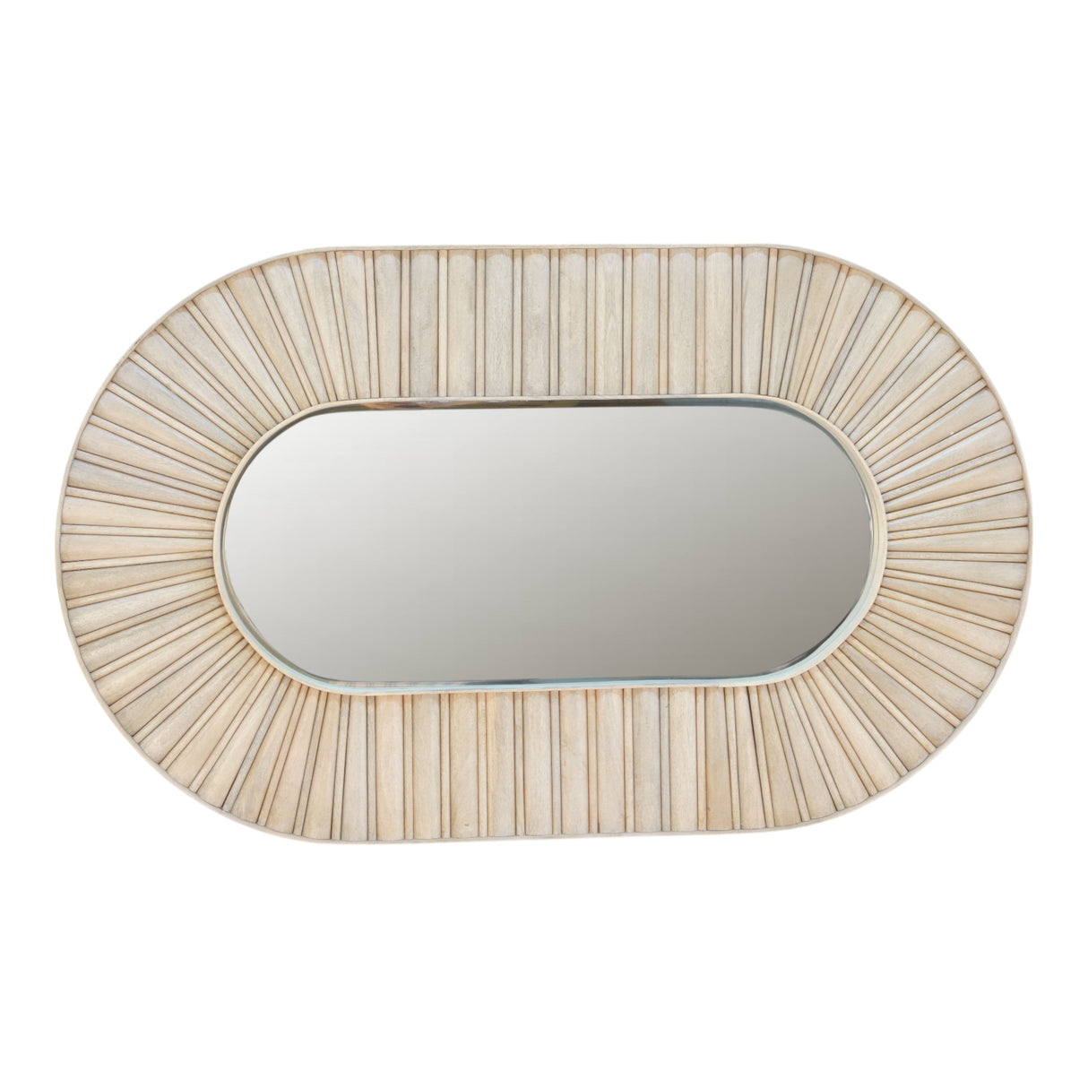 60" Colmar Fluted Wood Mirror, White Wash