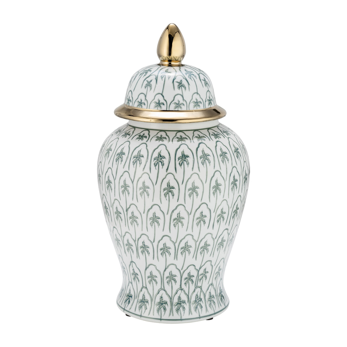 CER, 18"H TEMPLE JAR, GREEN/GOLD