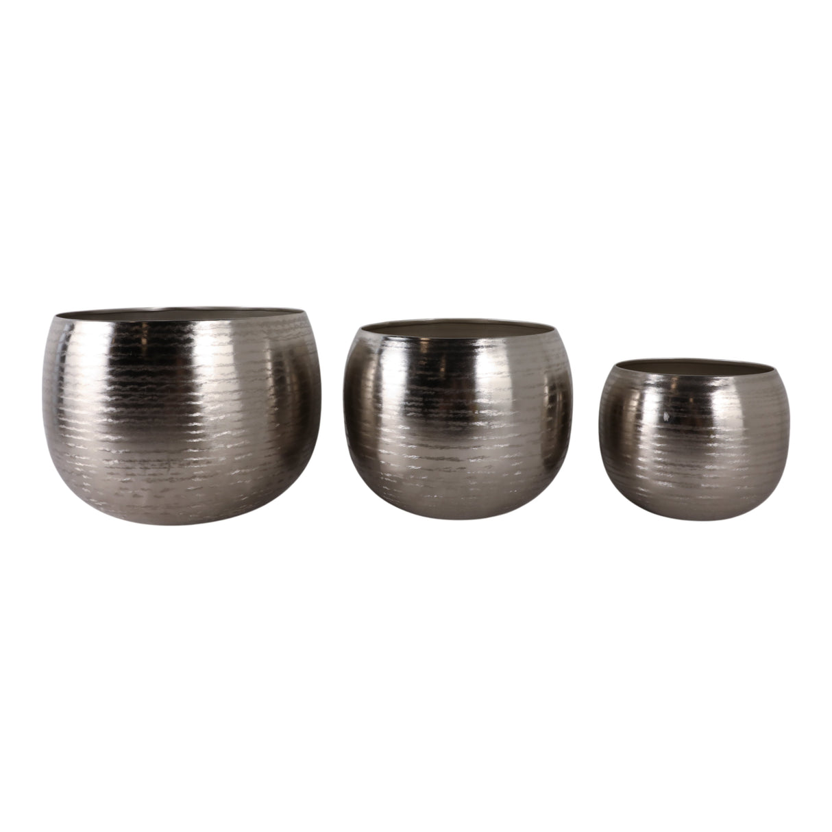 S/3 9/12/14" Hammered Metal Planters, Silver