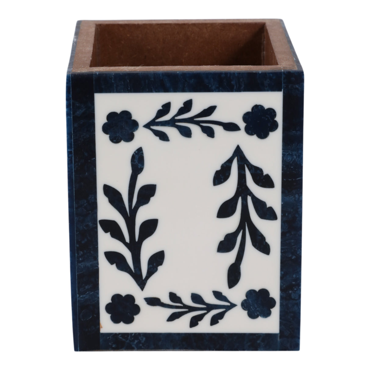 4x3" Blue Petals Resin Pencil Cup, Blue/white