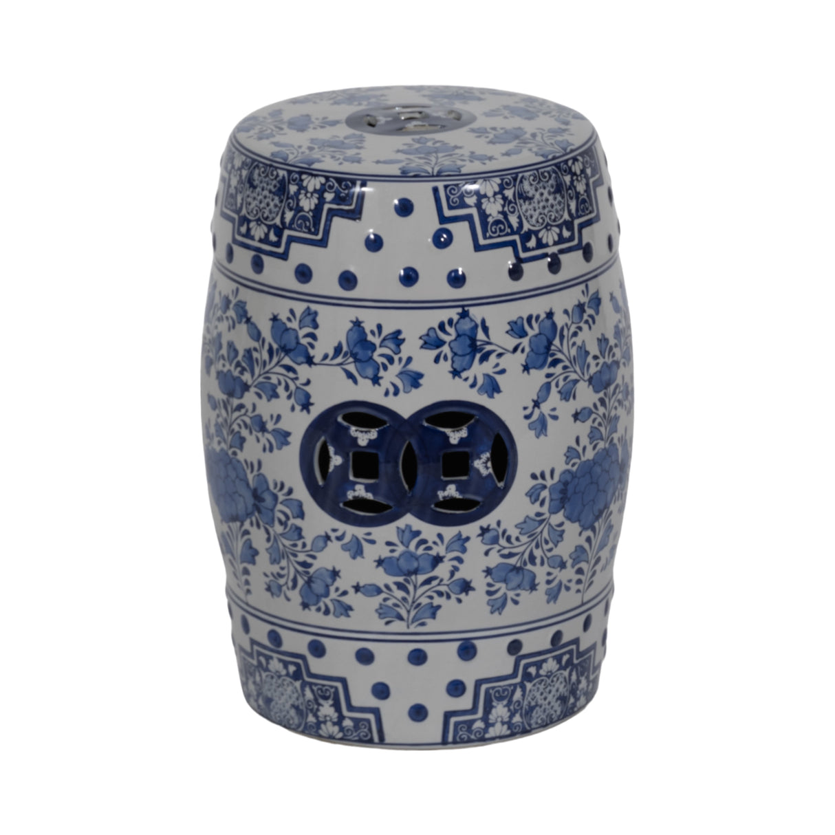 CER, 18" CHINOISERIE STOOL, BLUE/WHITE