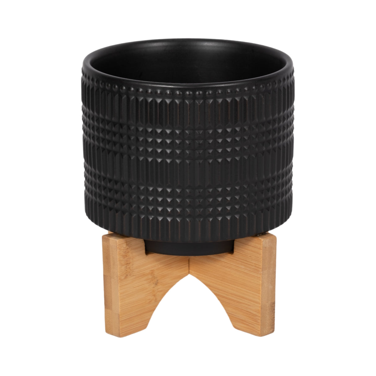 CER, 5" TRIBAL PLANTER W/ STAND, BLACK