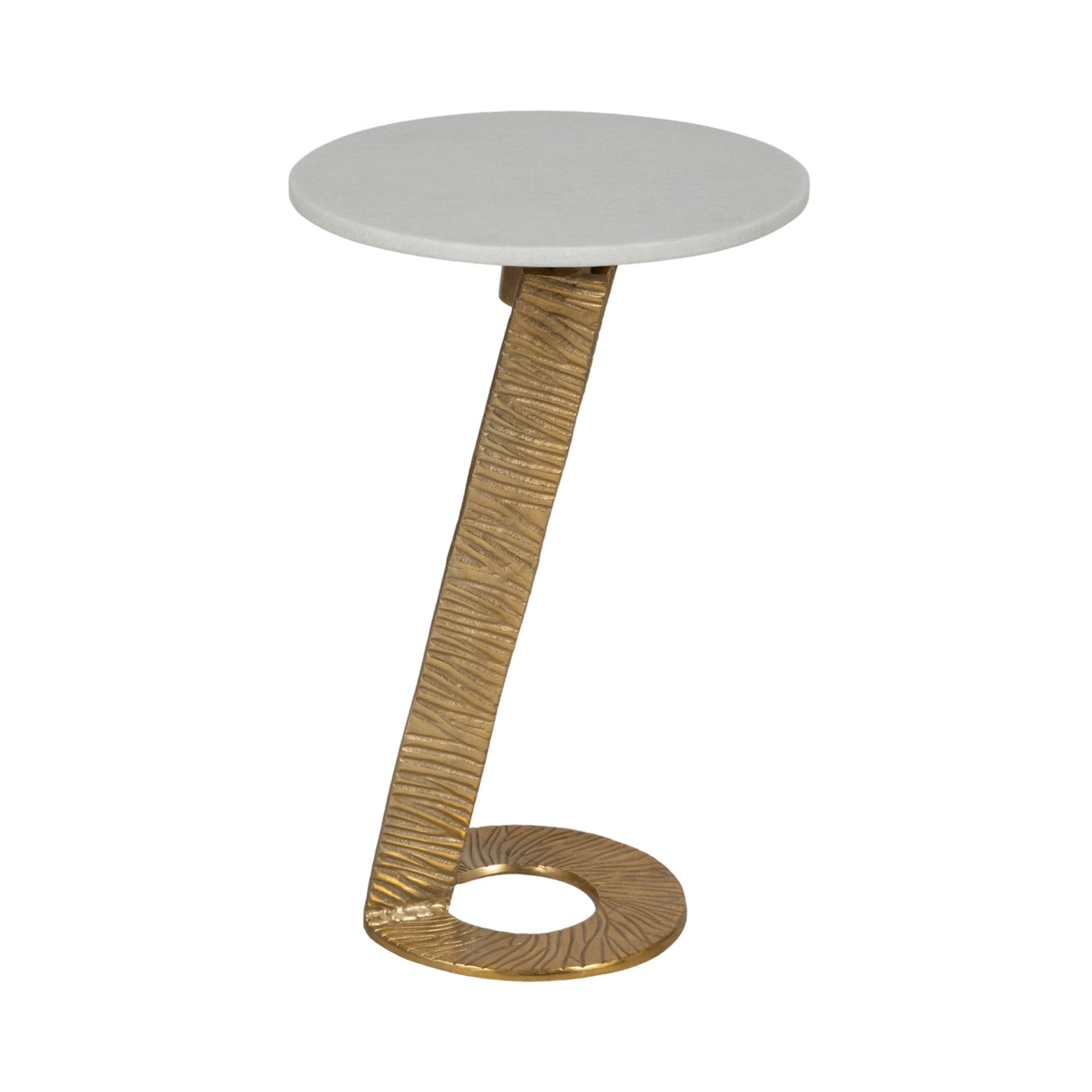 23"grooved Base Accent Table Marbletop,white/go Kd