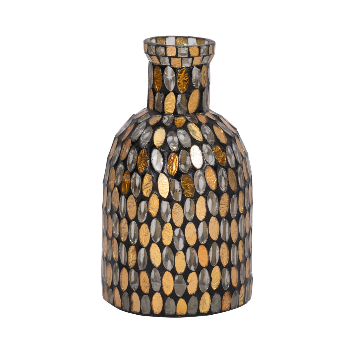 GLASS, 8"H MOSAIC VASE, COPPER