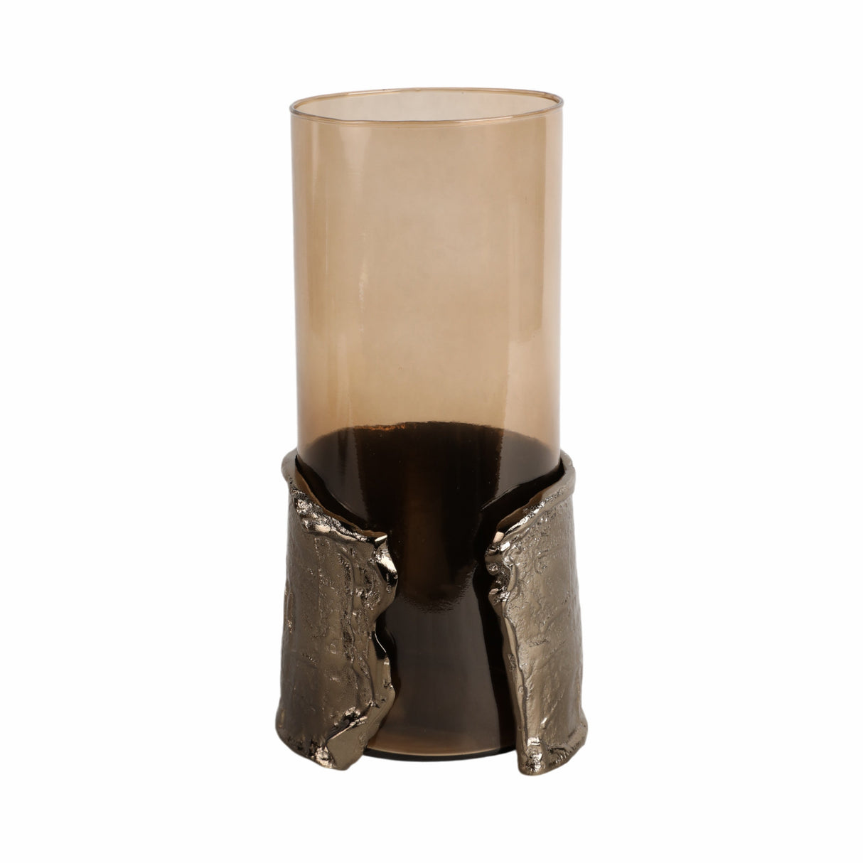 12" MAPUTO MD CANDLE HOLDER GLASS, BROWN