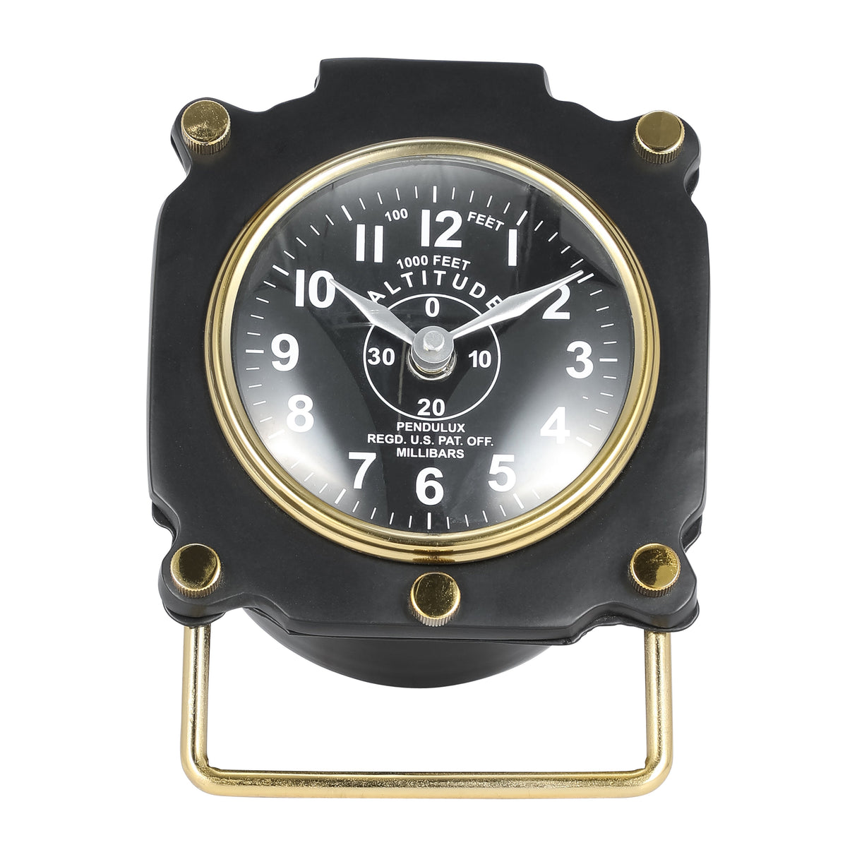 METAL, 5"H ALTIMETER TABLE CLOCK, BLACK