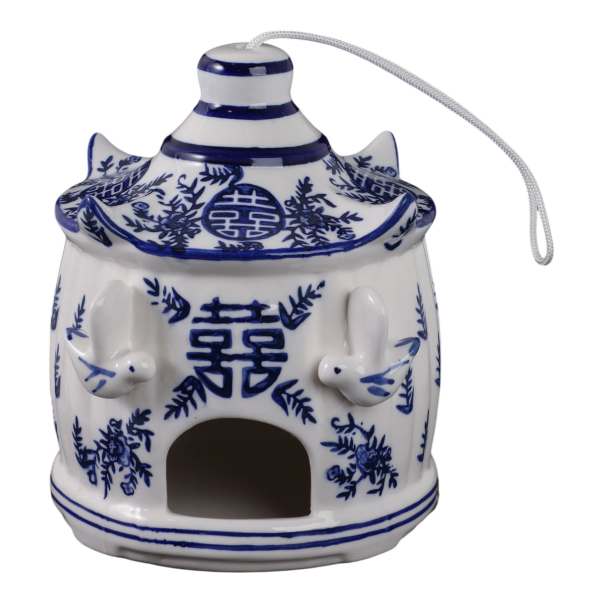 8x7" Chinoiserie Large Pagoda Bird House, Wht/blu
