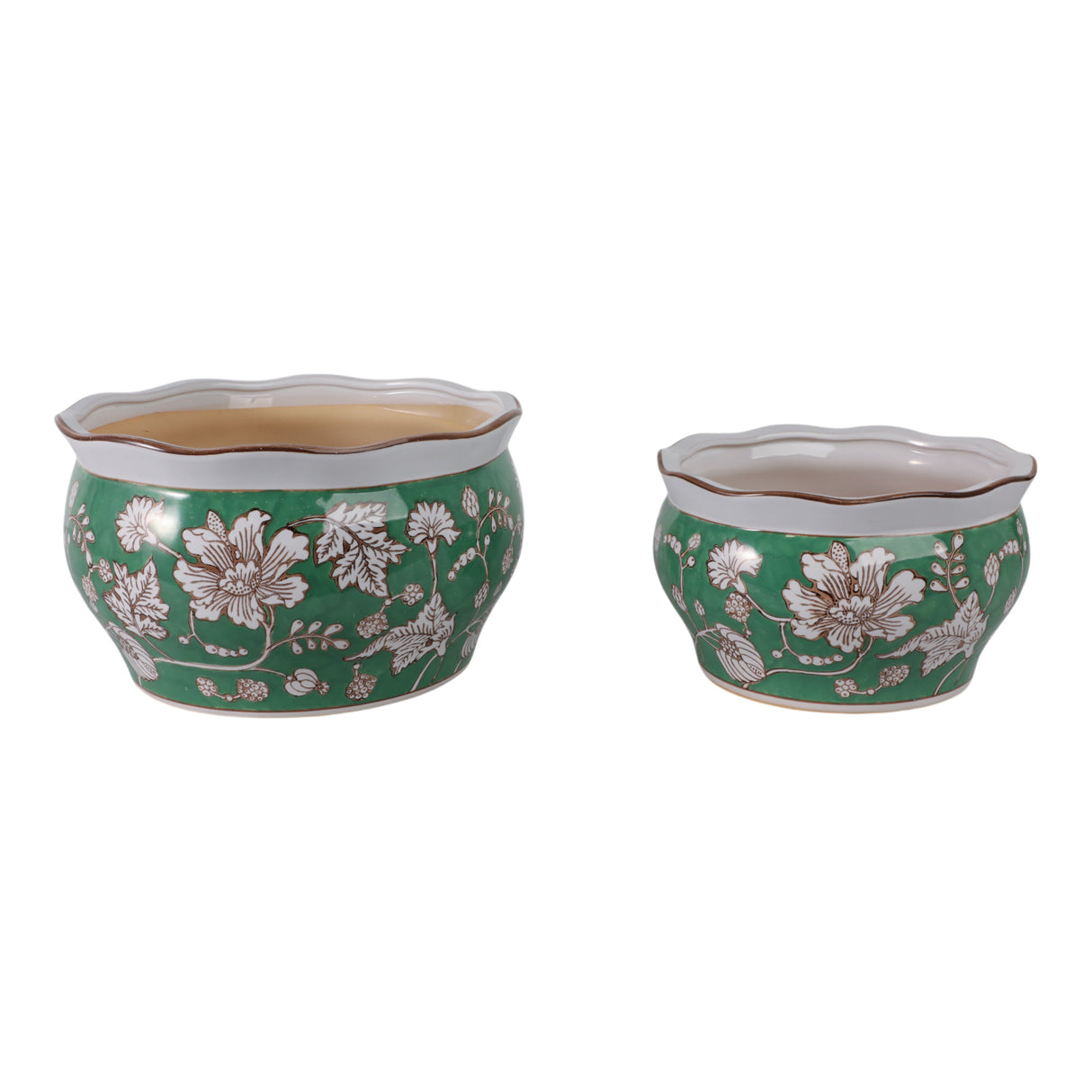 S/2 10/12" Chinoiserie Vines Planters, Green