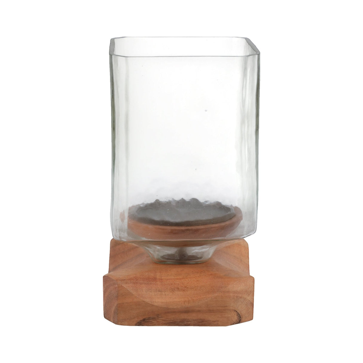 9" Jarvie Small Wood & Glass Candle Hurricane,brwn