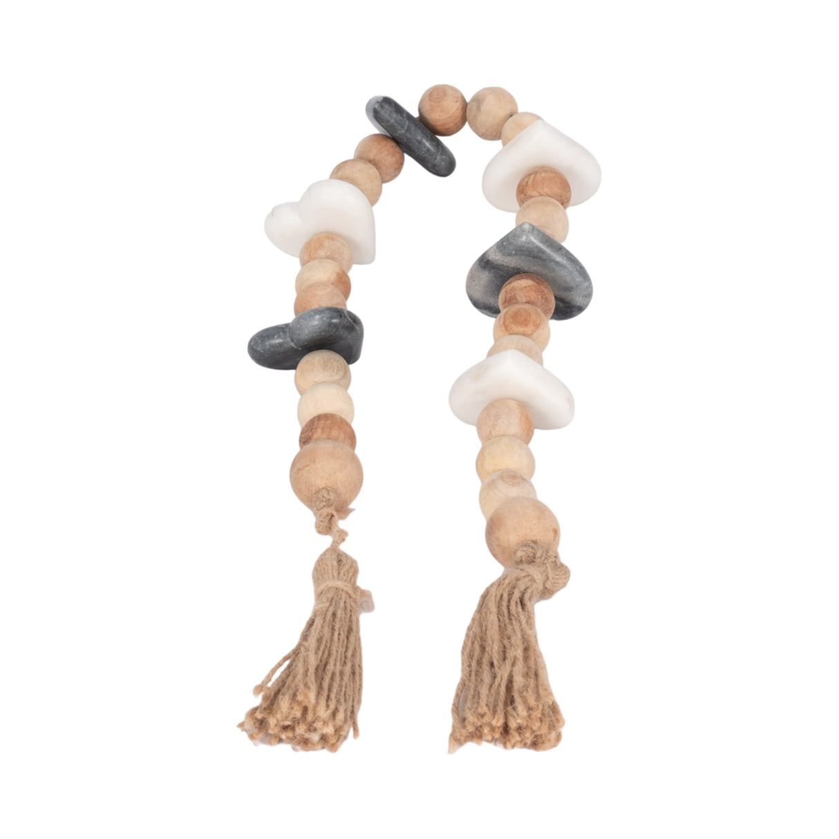 WOOD, 36" SMALL BEAD GARLAND W/ MARBLE HEARTS, MUL