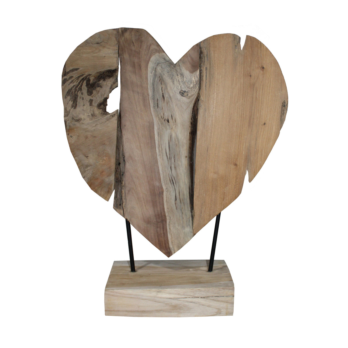 20" Teak Root Heart On Stand, Natural