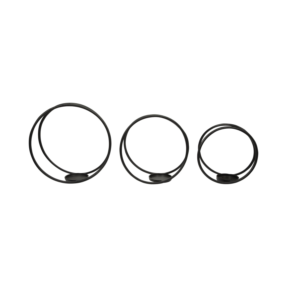 METAL,S/3 12/14/16"H,DOUBLE RING CANDLE HOLDER,BLA