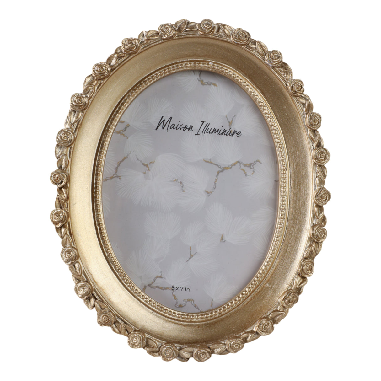 5x7 Oval Photo Frame With Rosette Border, Gold