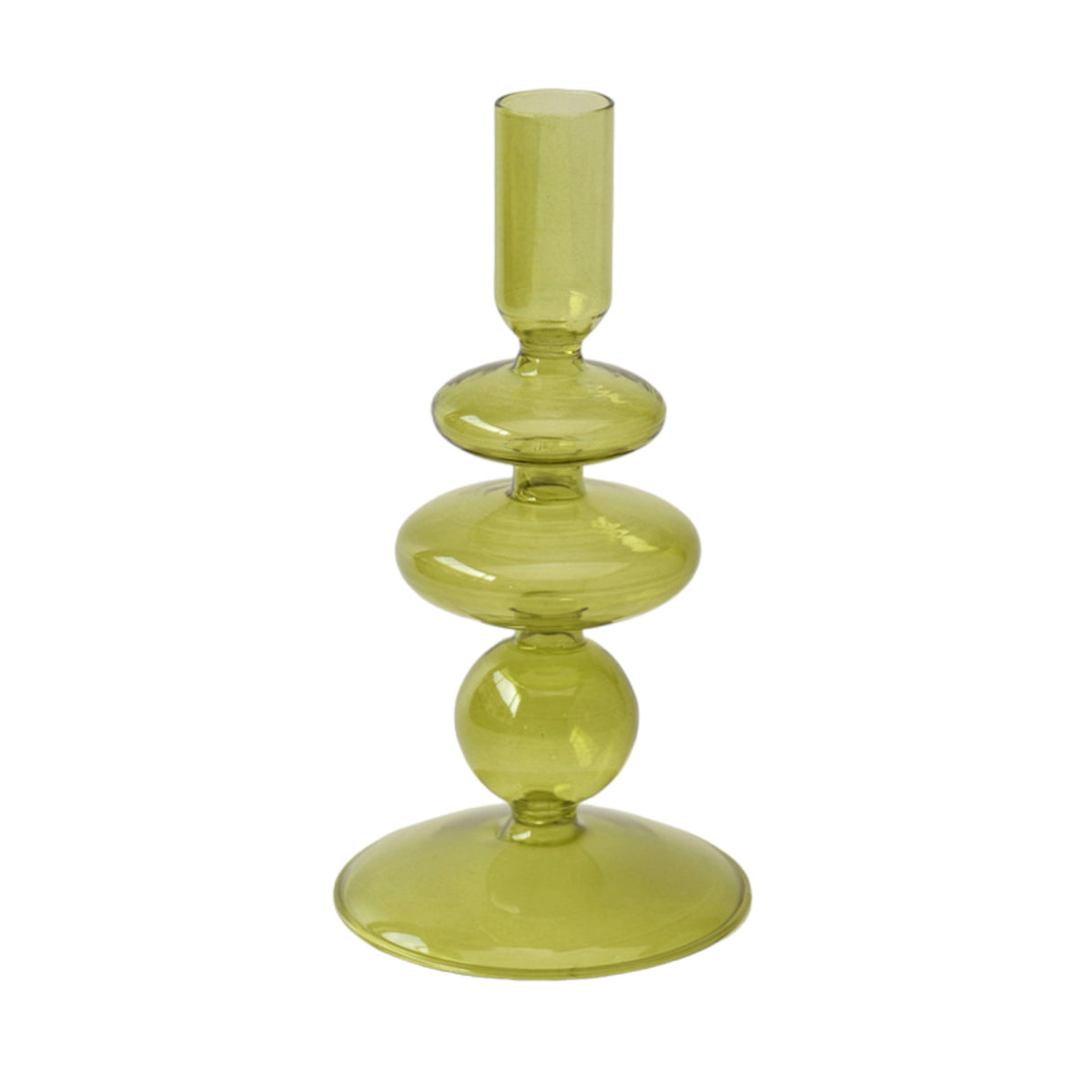 7" Vintage Glass Taper Candle Holder, Olive