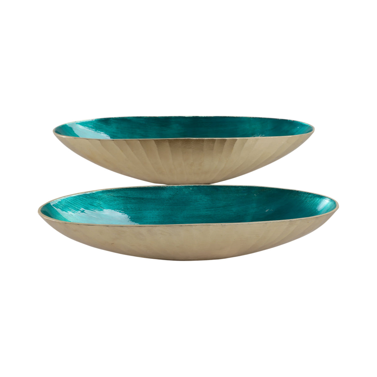 S/2 20/23" Oval Metal Bowl W/ Enamel, Blue/gold