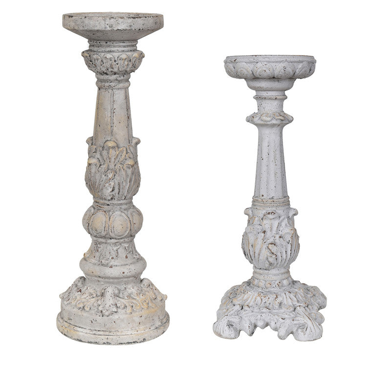 Victorian Candleholders Cement Antique White & Gray Cement Finish