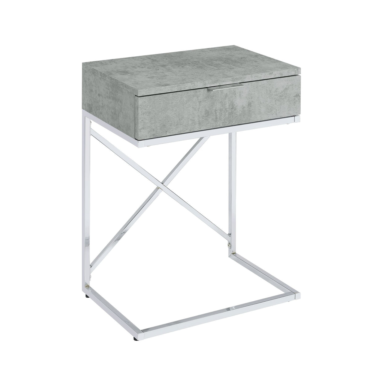 Camila Accent Nightstand with Cement Top in Chrome