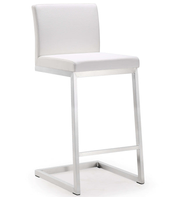 Parma White Performance Vegan Leather and Stainless Steel Counter Stool - Set of 2