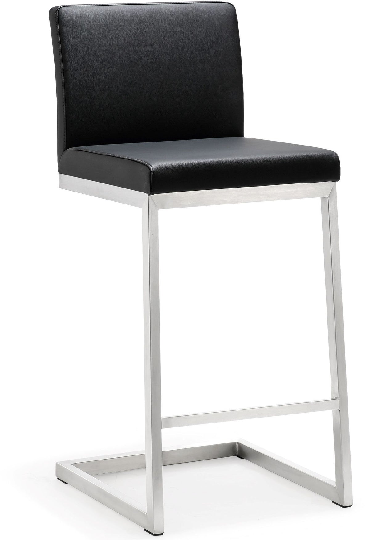Parma Black Performance Vegan Leather and Stainless Steel Counter Stool - Set of 2