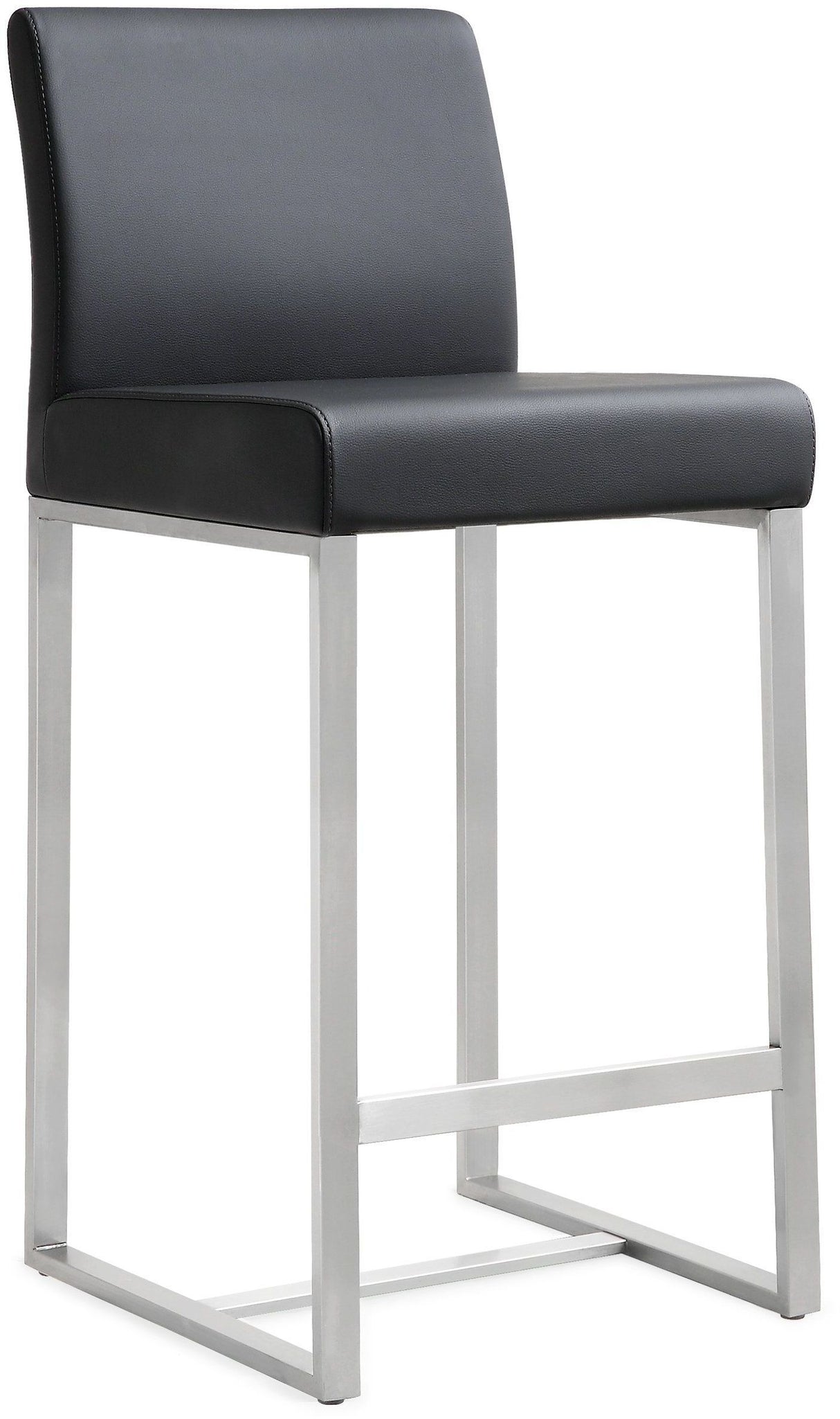 Denmark Black Performance Vegan Leather and Stainless Steel Counter Stool - Set of 2